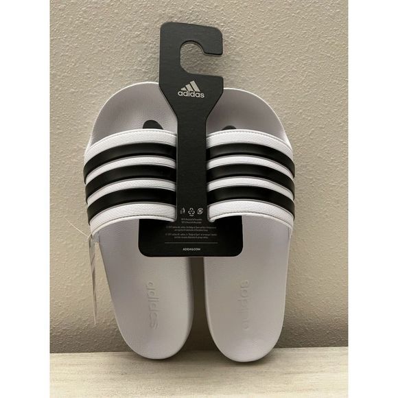 Adidas Mens Sz 10 Adilette Black White Shower Slide Open Toe Sandals NEW! - Picture 8 of 14